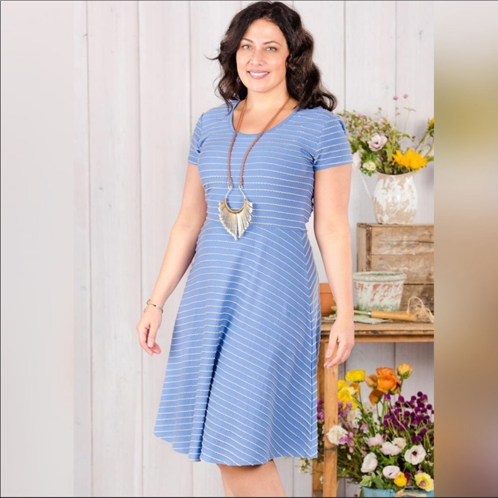 Matilda Jane Blue Gray Textured Striped Skater Dress
